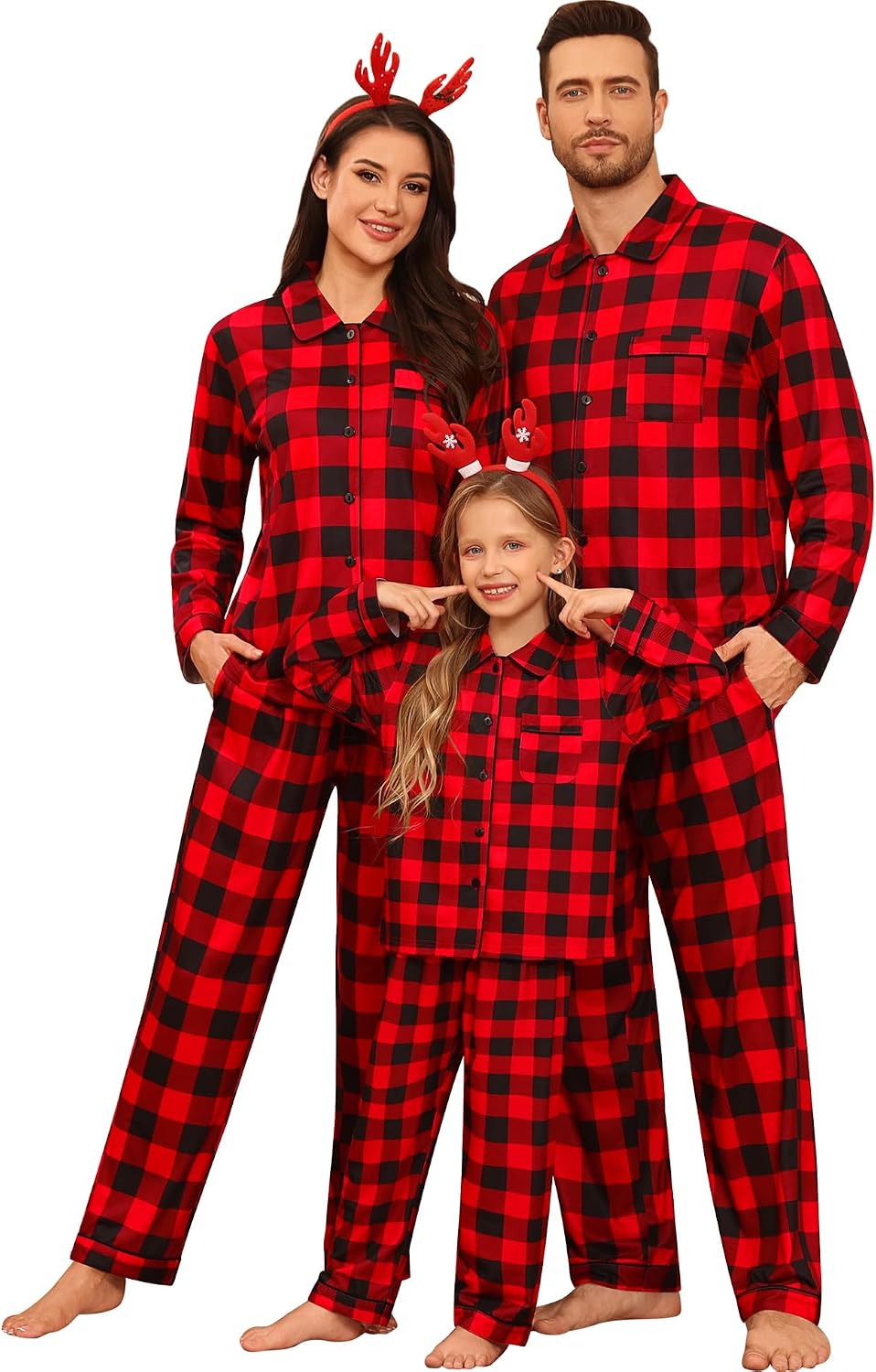 SWOMOG Family Matching Pajamas Set Button Down Sleepwear Long Sleeve Nightwear Christmas PJS Holiday Pajamas