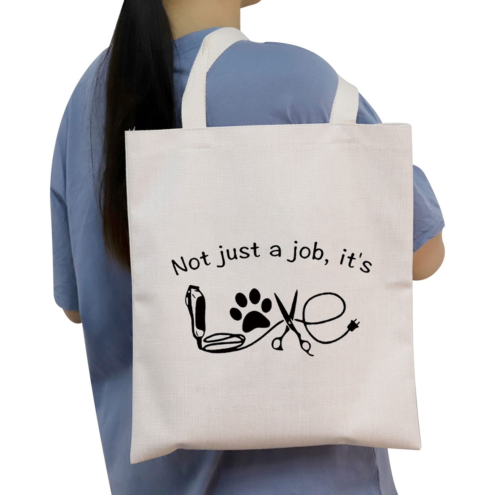 ZJXHPO Prezent dla psa Groomer Prezent do pielęgnacji zwierząt domowych Not Just A Job It's Love Kosmetyczka Groomer Kosmetyczka Prezent, Płócienna torba do pracy,
