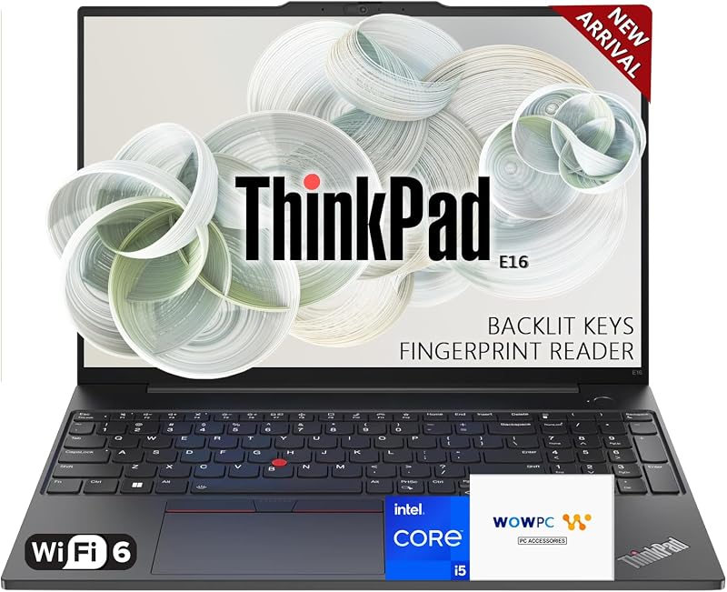 Lenovo ThinkPad E16 Laptop, Intel Core i5-1335U, 16GB RAM, 512GB SSD, 16" WUXGA, Backlit Keyboard, Ethernet Port, Fingerprint Reader, Windows 11 Pro, WOWPC Recovery USB, Great for Work & Study