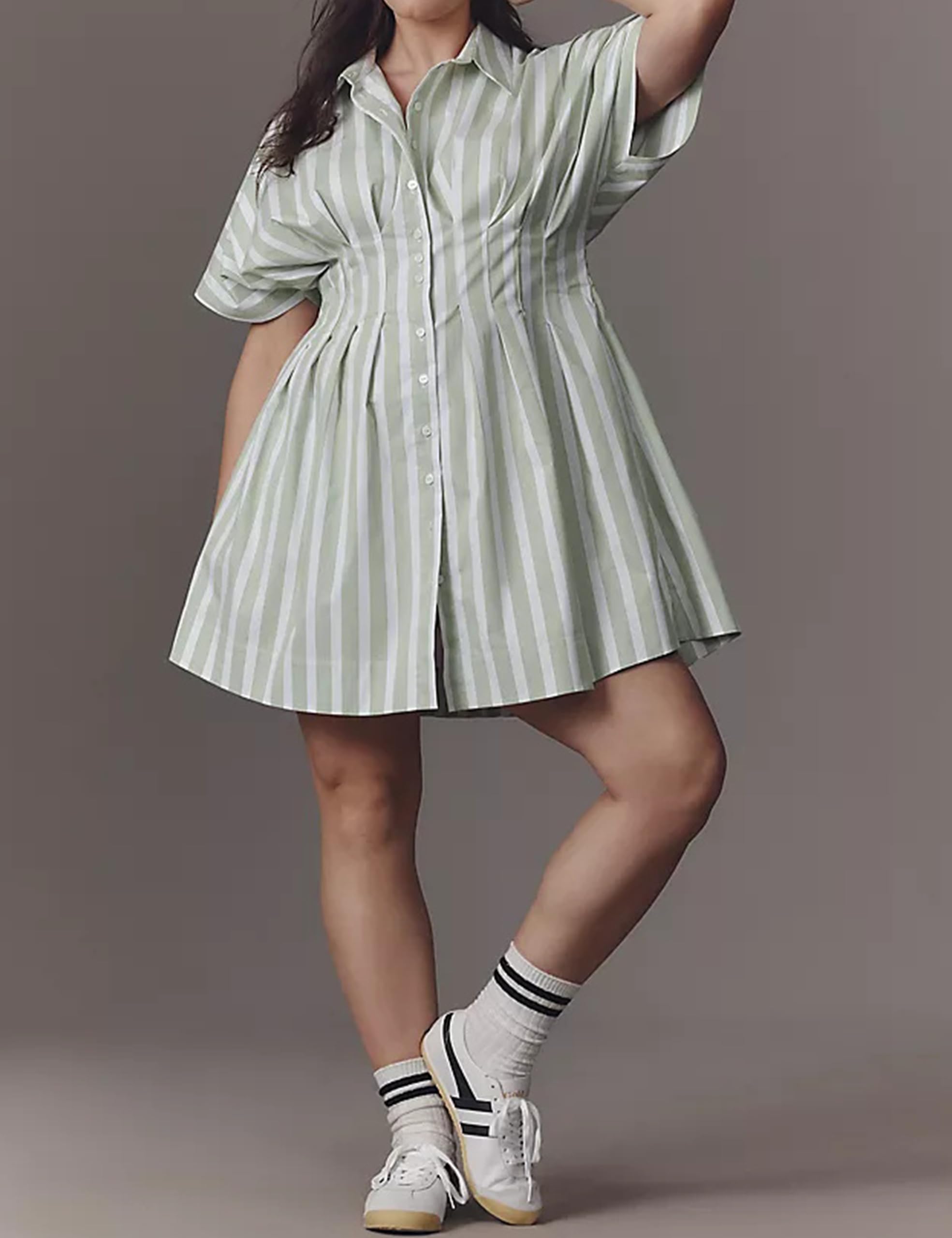 Vestido camisero de verano con botones para mujer, de manga corta, plisado, vestido corto, casual, acampanado, con corsé