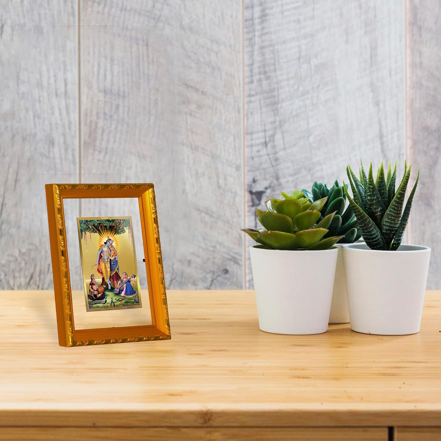 Diviniti Radha Krishna 金メッキ 壁フォトフレーム テーブル装飾 DG Frame 103 サイズ 2 24K