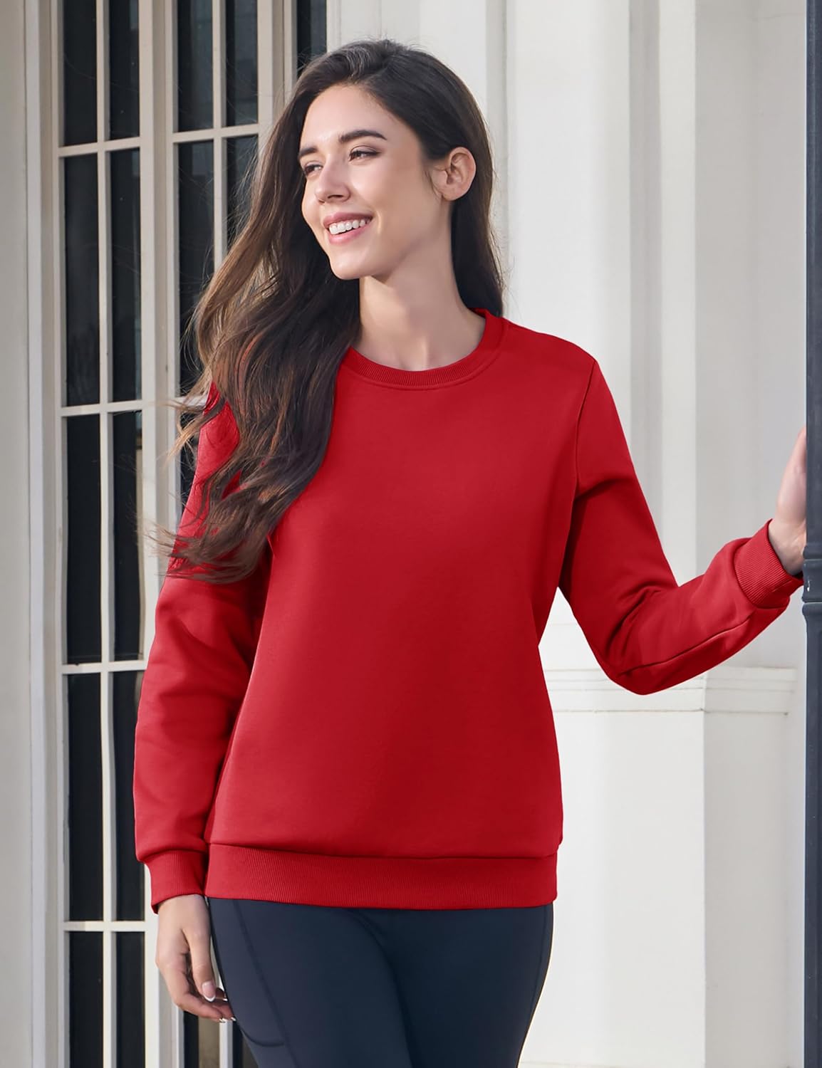 MAGCOMSEN Women's Fleece Lined Sweatshirt Crewneck Cotton Pullover Fall Winter Casual Long Sleeve Warm Soft Tops - Image 6