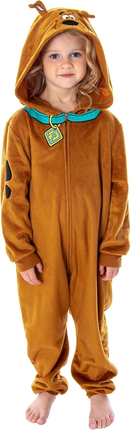 INTIMO Scooby Doo Toddler Kids Hooded Character Union Suit Lounge One-Piece Pajama Loungewear Sleepwear For Girls Boys