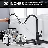 Vista 4 de WEWE Grifo de cocina negro, a prueba de fugas, con rociador extraíble, acero inoxidable comercial, de un solo agujero, grifo de fregadero de cocina