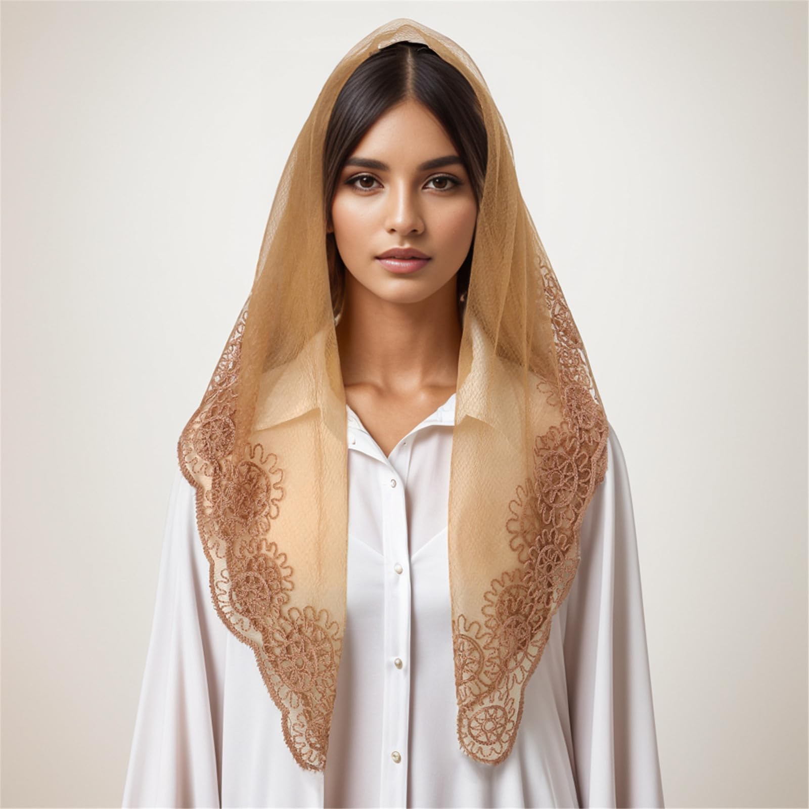 Mantilla Velo Pañuelo para la Cabeza de Misa Latina Velo de Encaje con Flores Chal español Pañuelo para la Cabeza para Capilla católica Velo de Novia para Boda (D)