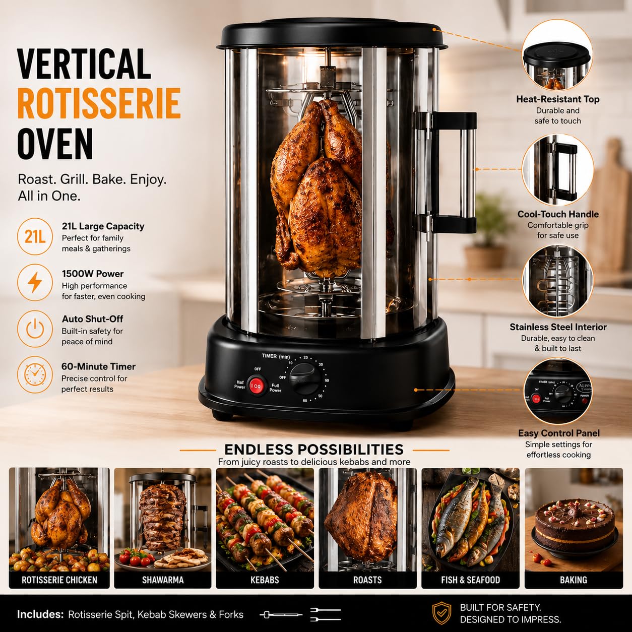 Amazon.com: Alpine Cuisine 21L 1500W Vertical Rotisserie Grill