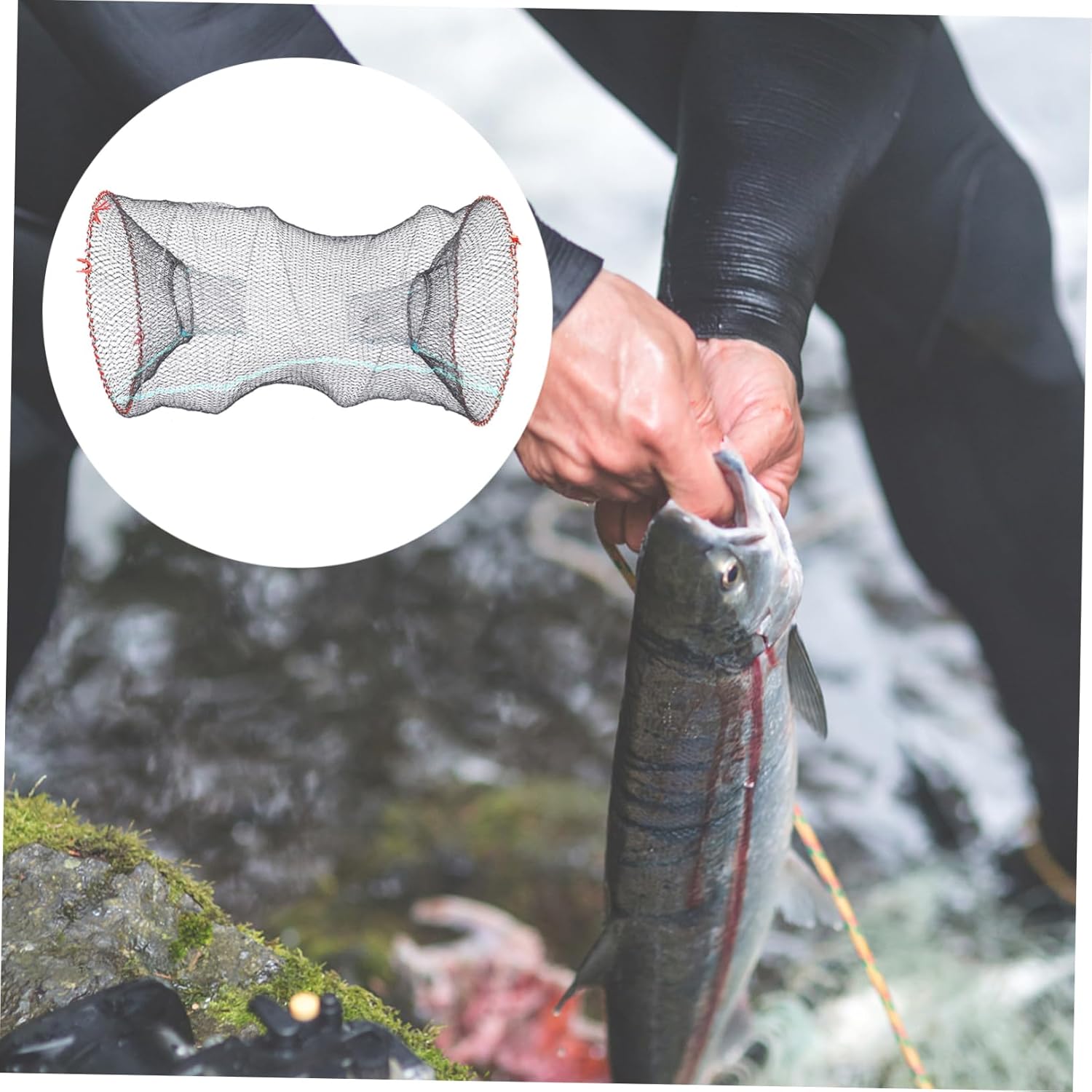 Yardwe Foldable Fishing Net Telescopic Pole Handle Portable Mesh Trap for Minnows Crayfish and Lobster for Freshwater and Saltwater Fishing Supplies