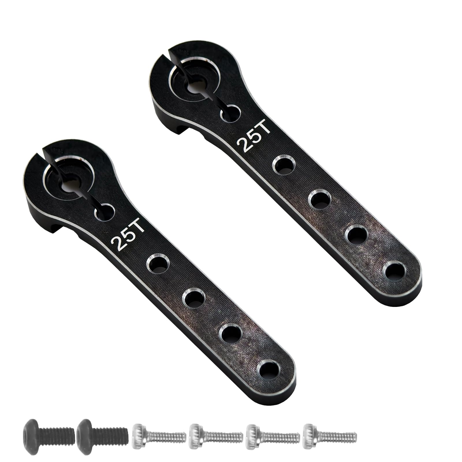 2pcs Aluminum 25T Servo Horn 56mm M2.5 Thread Metal 25 Teeth Extension Steering Servo Arm Compatible with 30-100CC Balsa Airplanes RC Plane Helicopter Car (Black)