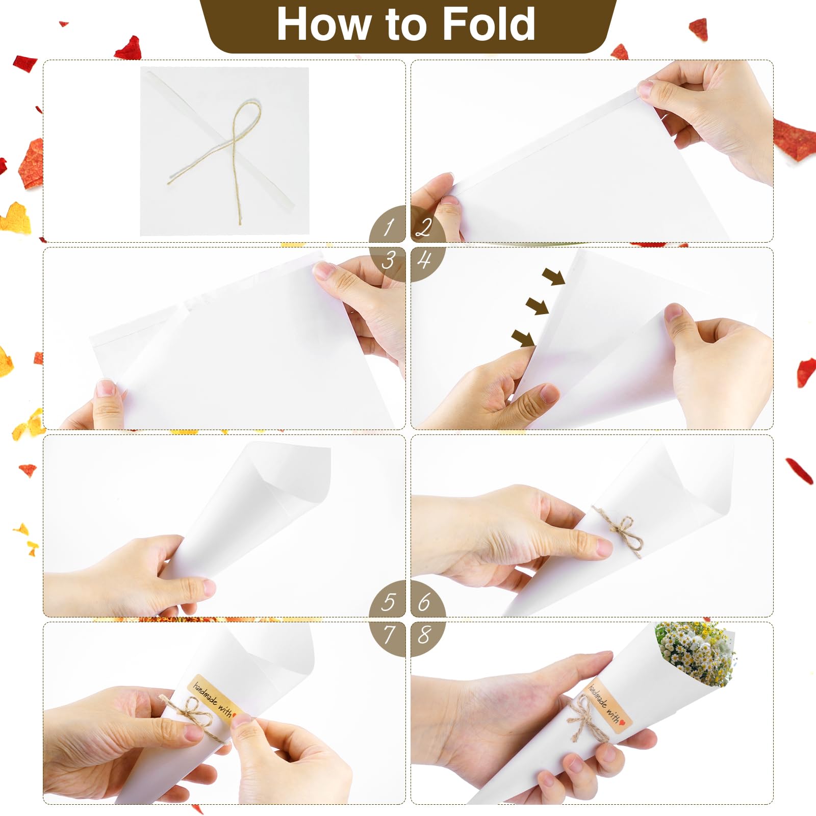 60 Piezas Conos Arroz Boda, Cono Papel Kraft Boda con 2 Caja Soporte Cucuruchos de Papel para Bodas, Conos de Confeti para Decoración Fiesta Ceremonia, Blanco