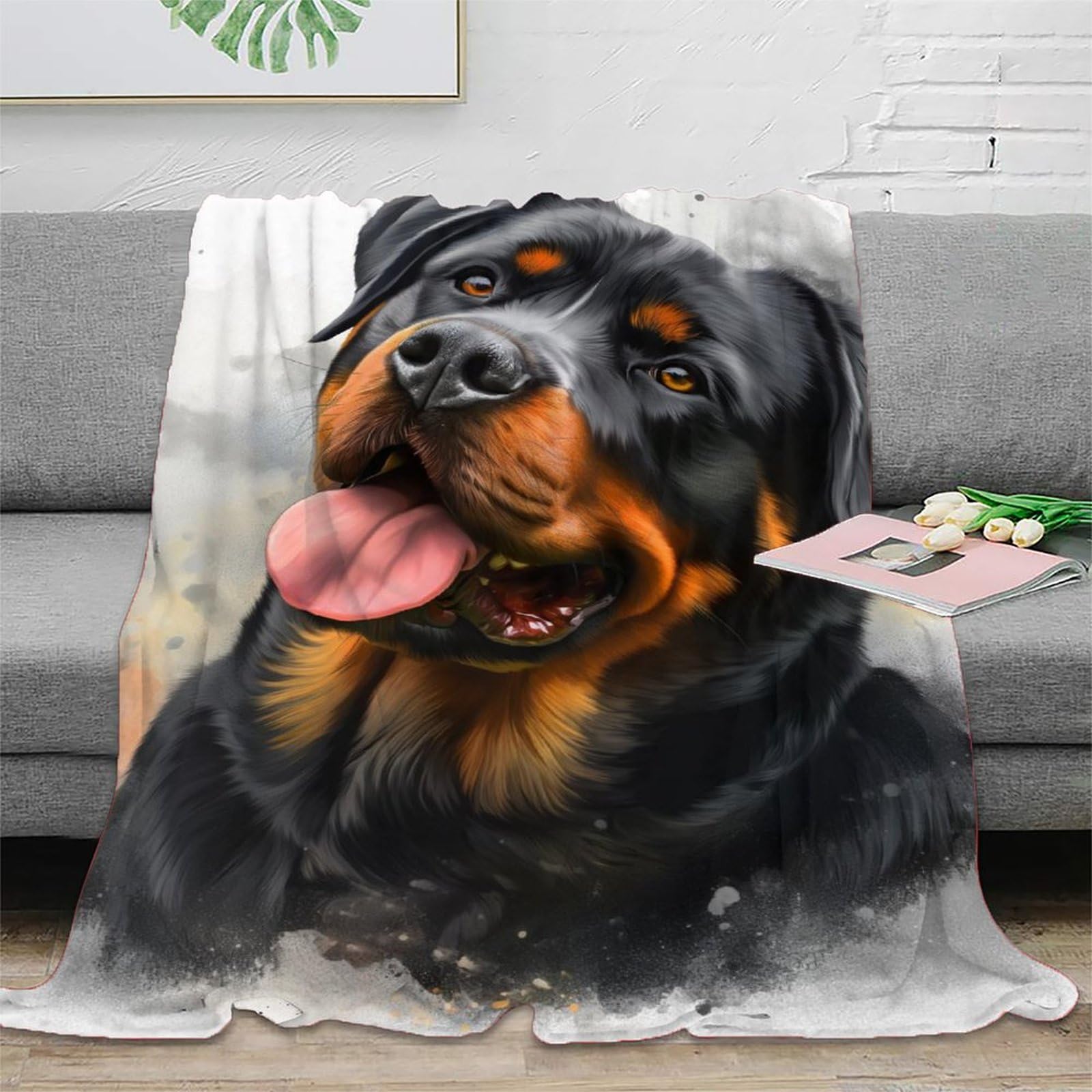 DHBANEIOK Rottweiler Theme Blanket 3D Design Bed Blanket Bedding Decorative Throw Blanket Lightweight Cozy Plush For Living Room for Bed Couch Blanket Adult Kids 50x60inch(127x152cm)