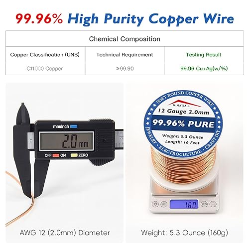 Miniatura 36 de Alambre de cobre 99.95% puro – calibre 12 0.079 in – 29 pies, carrete de 0.55 libras – Alambre de cobre suave C11000 para manualidades, jardinería