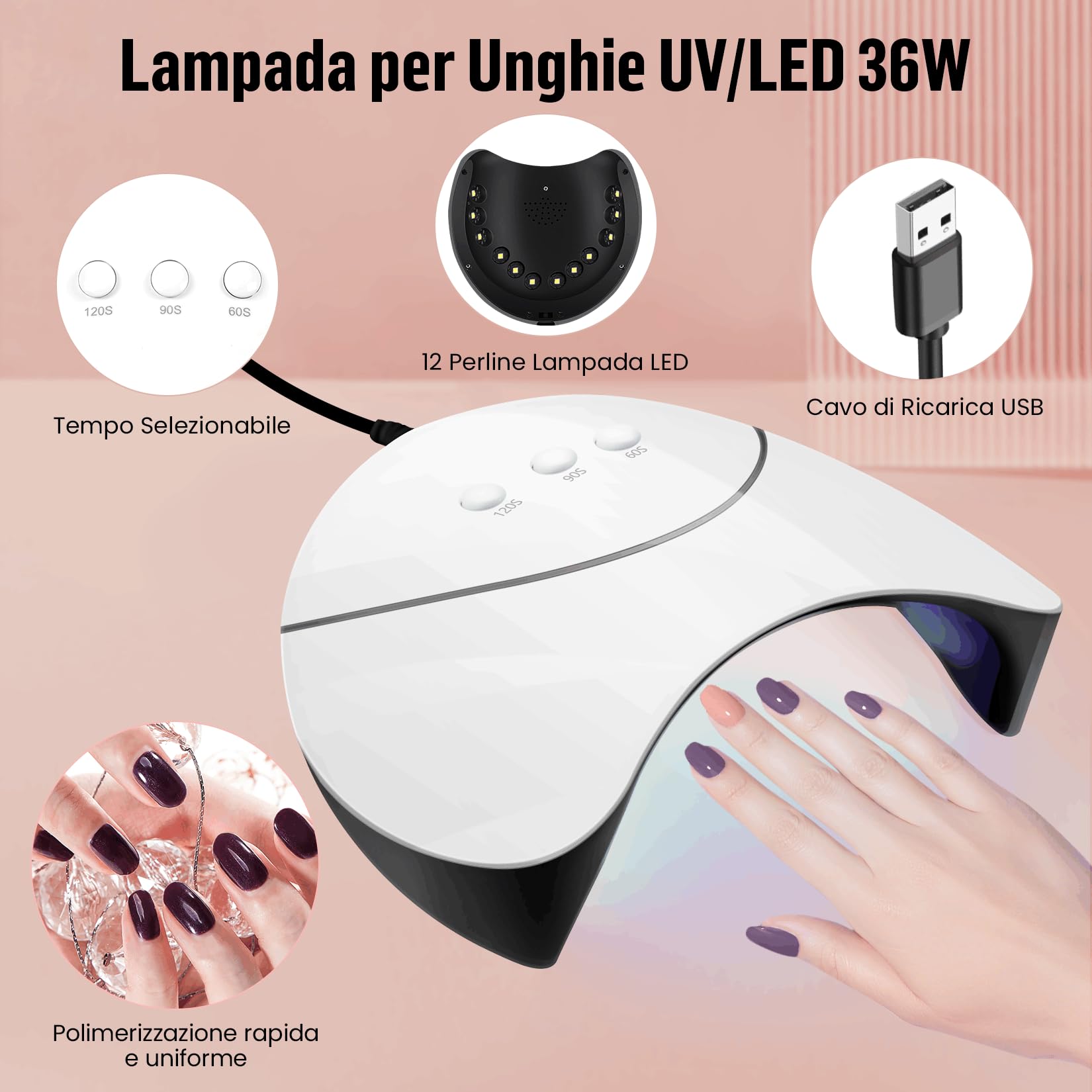 Phoenixy Kit Unghie Gel Completo 25 Colori Kit Semipermanente Unghie con Base Top Coat Semipermanente Unghie U V/LED Lampada Regali Perfetti Rosa Rosso Blu Viola