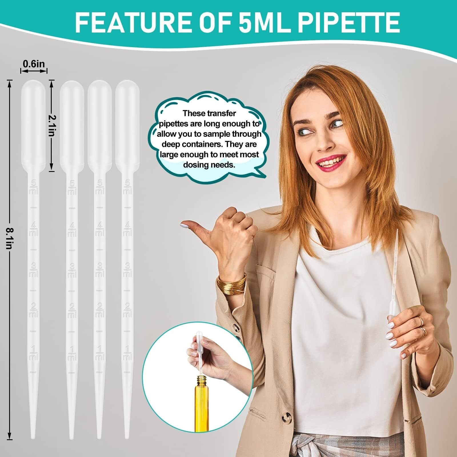 100 Pezzi Pipette In Plastica 5ML, Contagocce Usa E Getta Per Oli Essenziali, Uso Domestico, Lezioni Di Scienze, Esperimenti Di Laboratorio, Arte Fai-da-te, 1-5ml(5ML)