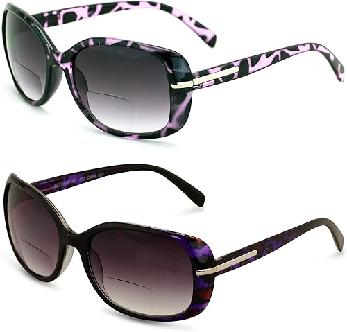 2 pares de lentes de sol bifocales de lectura para mujer, lentes de lectura vintage, para exteriores, negro y leopardo