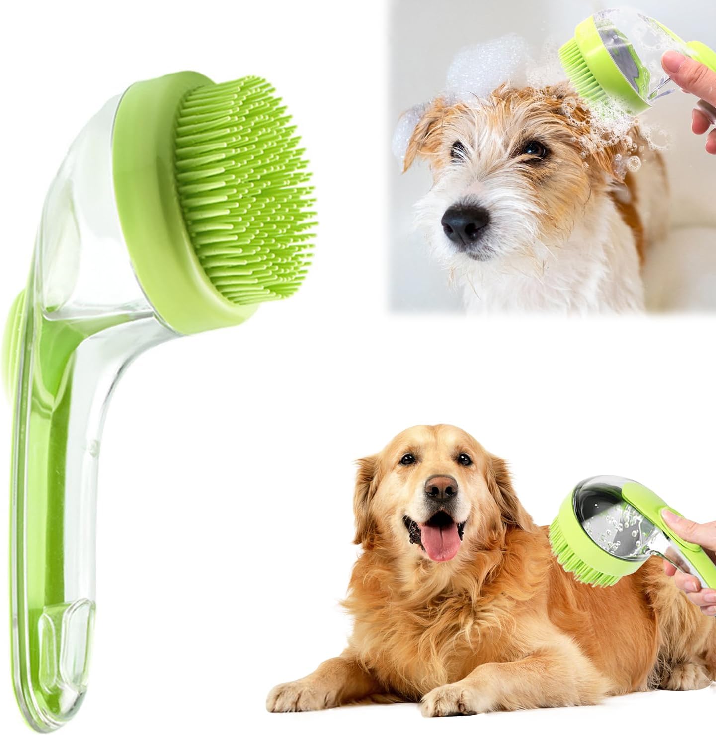 Pet Bath Brush, 2025 New 2 in 1 Dog Bath Brush with Built-in Shampoo Dispenser, Pet Wash Brushs for Bathing Dogs Grooming Massage Brushs for Long Short Haired Dogs Cats Shower