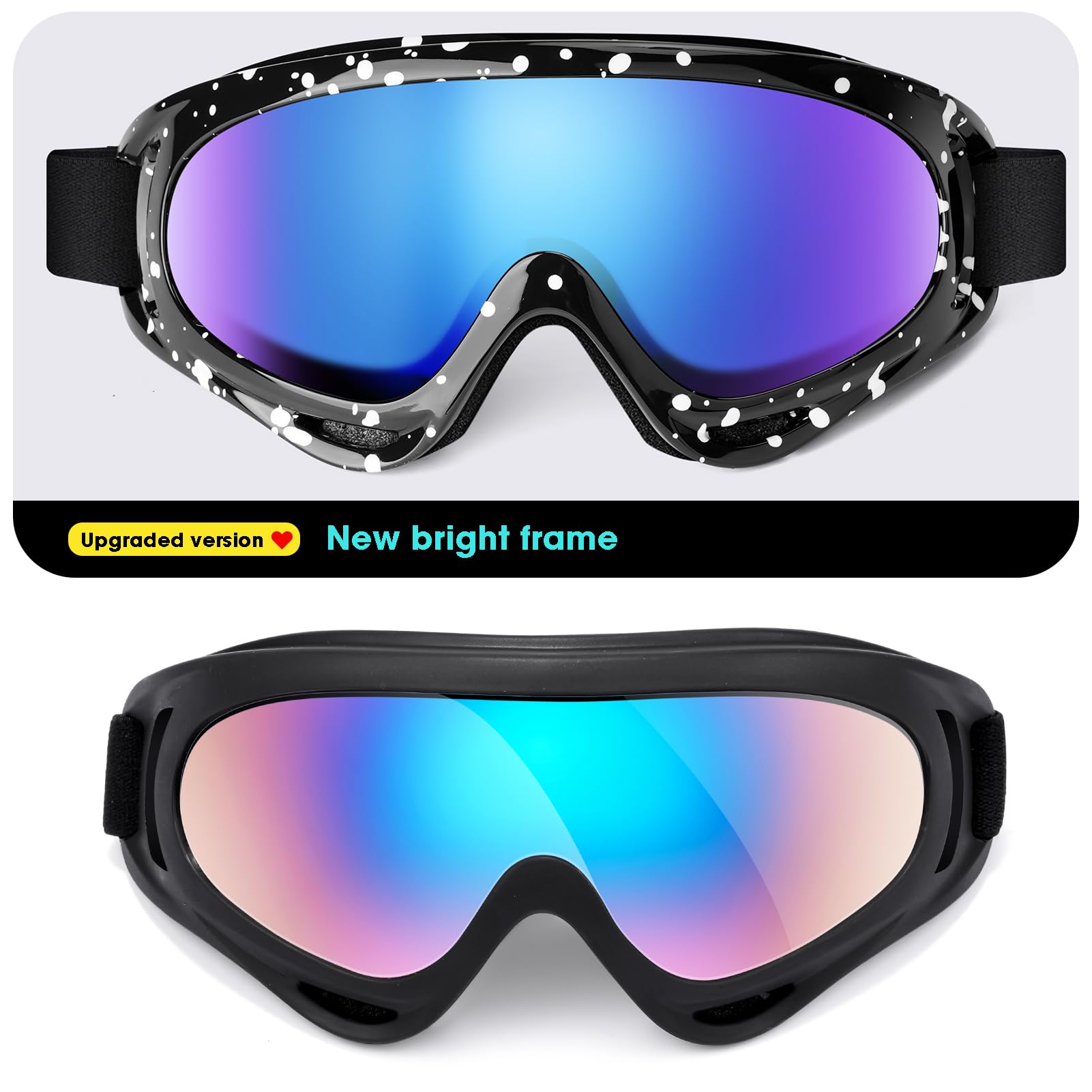 Braylin Confezione da 2 occhiali da sci da neve, occhiali da snowboard per uomini, donne, ragazzi, bambini, ragazzi o ragazze, occhiali da motoslitta