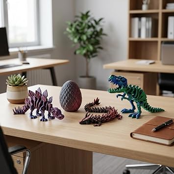 suction 4 PCS 3D Printed Dinosaur, 3D Dinosaur, 3D Printed Ornaments for Desktop & Theme Decoration, Suitable for Home, Office, Display Cabinets and Animal Decoration Lovers