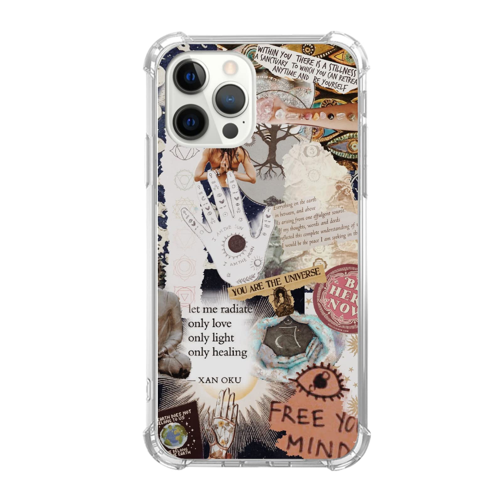 Junilotcik Aesthetic Beige Collage Case Compatible with iPhone 14 Pro Max, Hippie Quote Cover for Girl Men and Women, Unique Trendy TPU Bumper Phone Case for iPhone 14 Pro Max