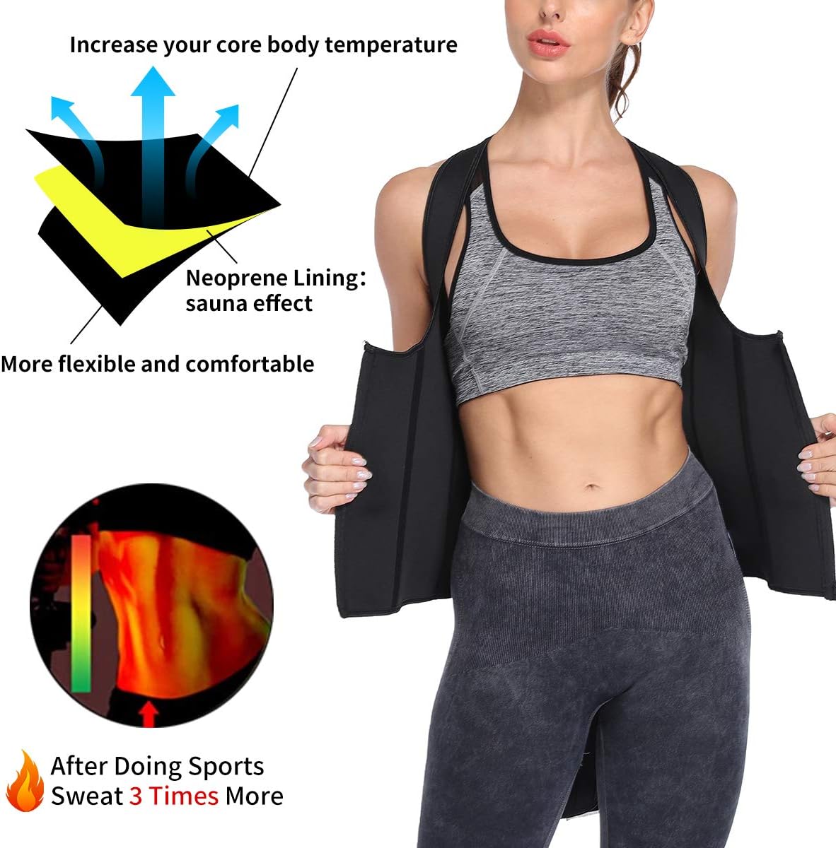 SHAPERIN Women Waist Trainer Corset Zipper Vest Body Shaper, Neoprene Sauna Sweat Waist Trimmer Tank Top with Belt for Women