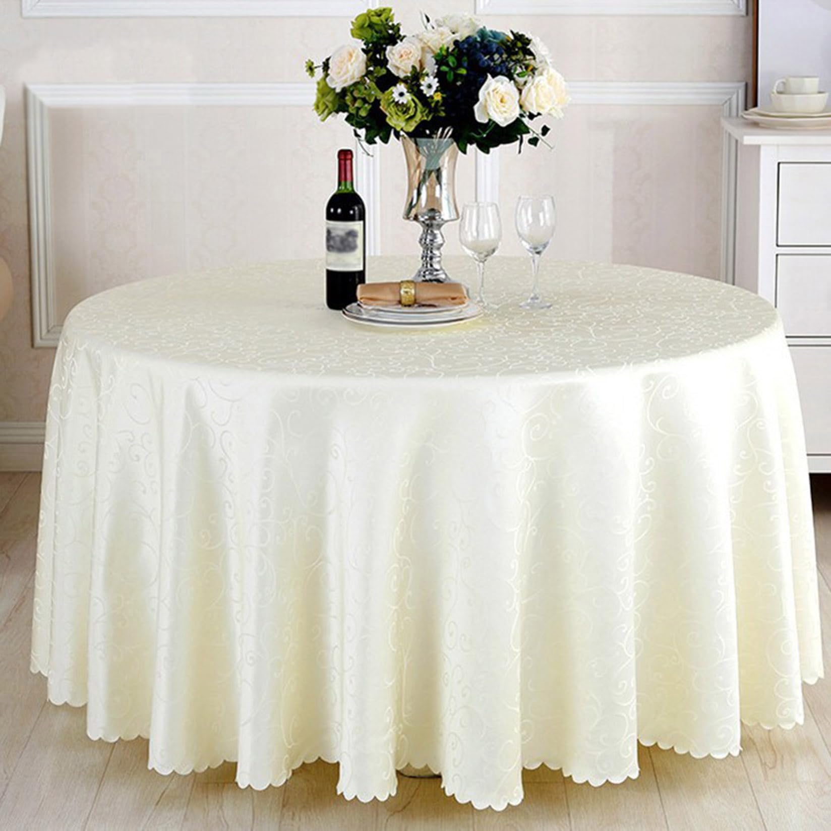 Poliéster Mantel Redondo Diámetro 160cm-320cm Hoteles Restaurantes Eventos y Fiestas Mantels Beige Diámetro 200cm