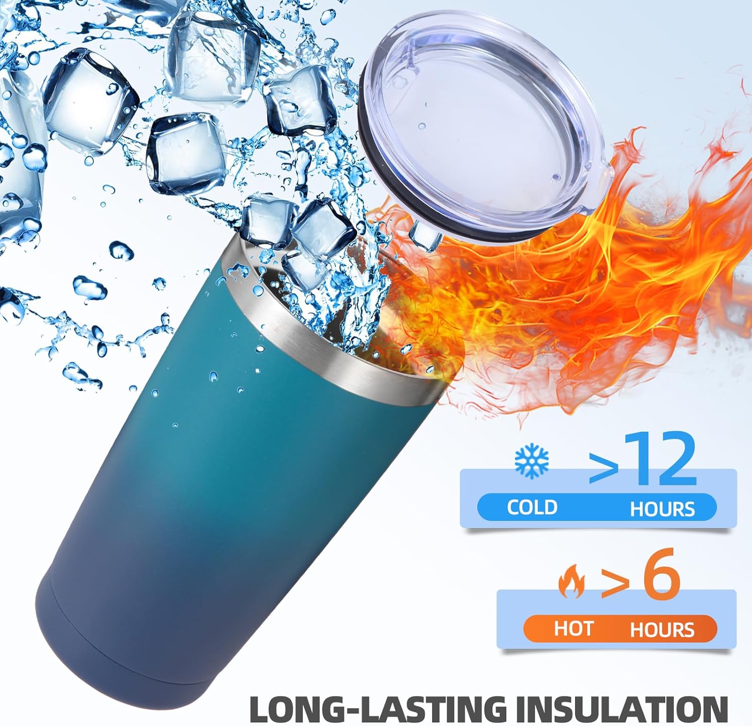 Volhoply 20oz Stainless Steel Tumbler with Lid and Straw,Double Wall Insulated Travel Iced Coffee Mug Fits Cup Holder,Powder Coated Cups for Hot and Cold Drinks,Gifts for Women Men（Dark Night,1 Set） - Image 5