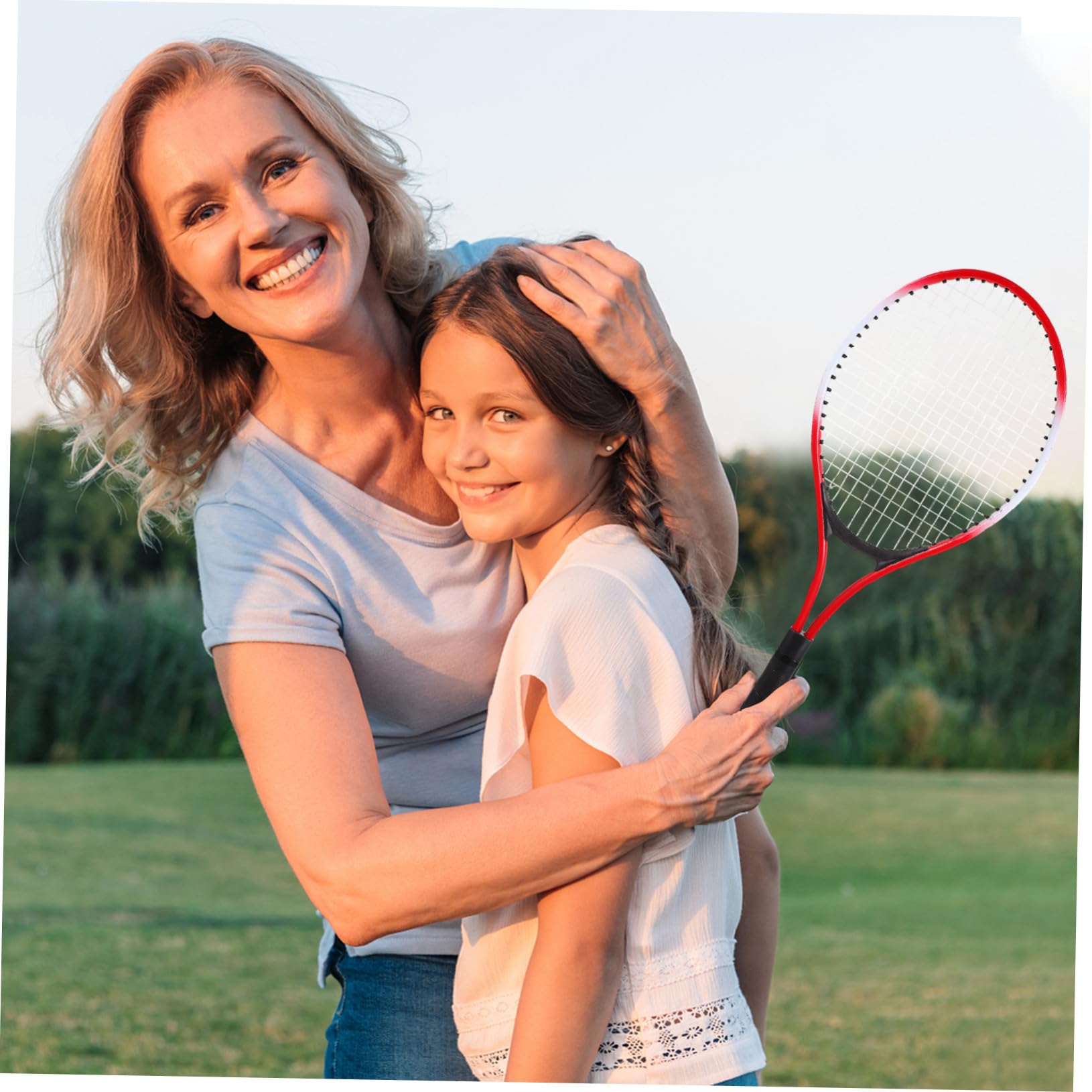 Set e Manico Morbido per Bambini Racchette da Tennis con Pallina e Borsa, Rete Flessibile in Ferrolegato per Sport All'aperto e Gioco