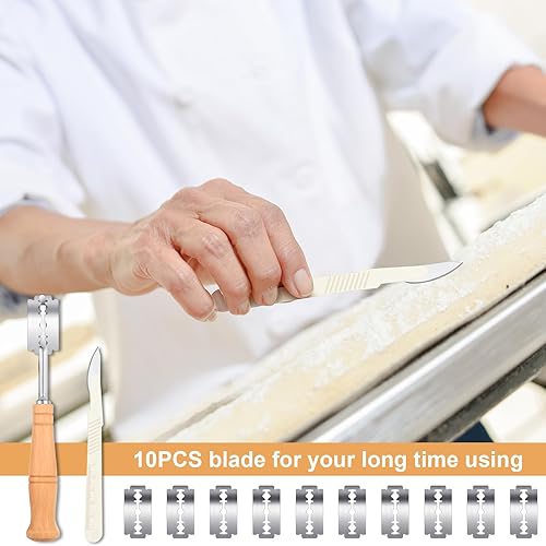 Miniatura 6 de Mudder Herramienta de puntuación de pan cojo con 10 cuchillas reemplazables y 2 cuchillos de puntuación de masa con cubierta protectora para