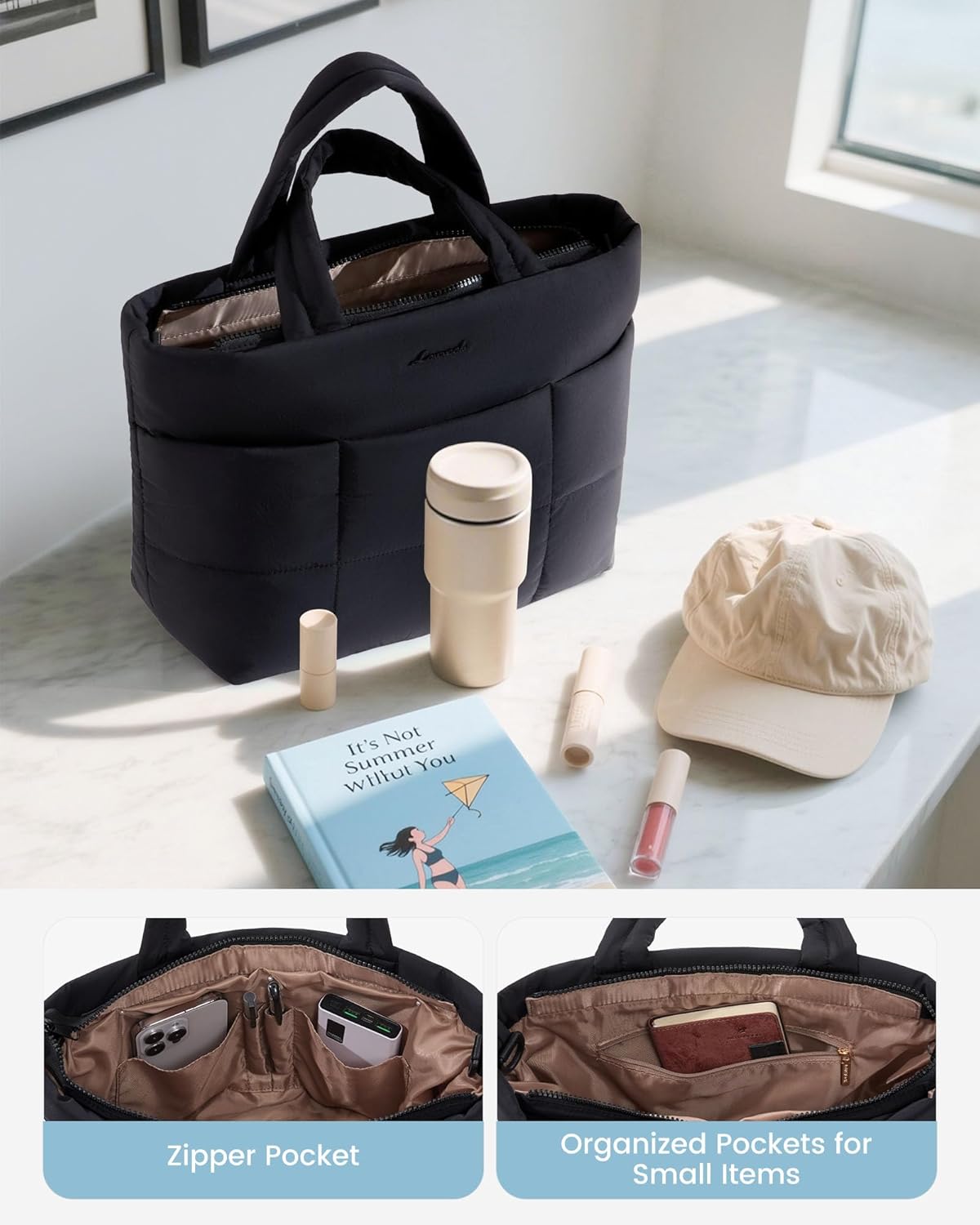 LOVEVOOK Small Tote Bags for Women, Puffer Purse and Handbags, Mini Crossbody Puffy Top Handle Shoulder Satchel Bag - Image 3