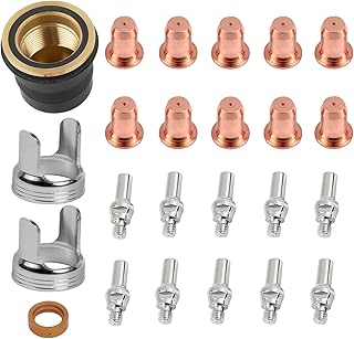 24pcs IPT40 Tip Electrode Kit Plasma Cutting Torch IPT-40 Tip 0.039'' 1.0mm Electrode Shield Cap Stand Off Plasma Cutter Consumables Set with Brass Zinc Alloy Stainless Steel Material