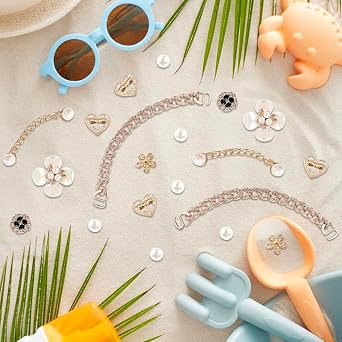 Charms for Bogg Bag, Butterfly Flowers Pearls and Bling Chain Set for Rubber Tote Bag Compatible with Simply Southern Beach Bag Tote Insert for Beach Tote Bag