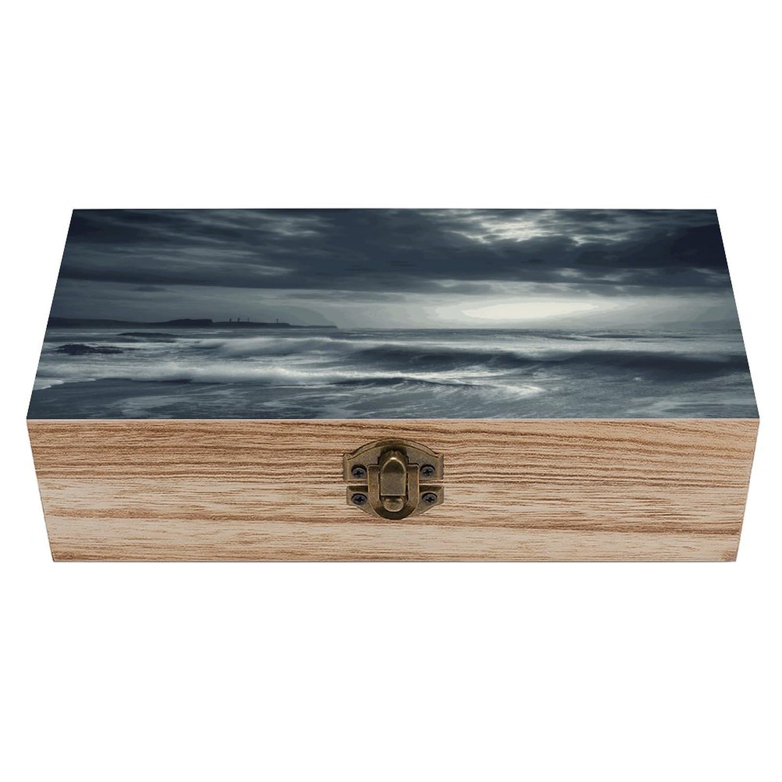 VstaDank Stormy Sea Wooden Box with Hinged Lid Handmade Wooden Jewelry Boxs Organizer Personalized Woodens Keepsake Box for Pictures Wedding Photo Jewelry Decorative Chest Rustic Crate