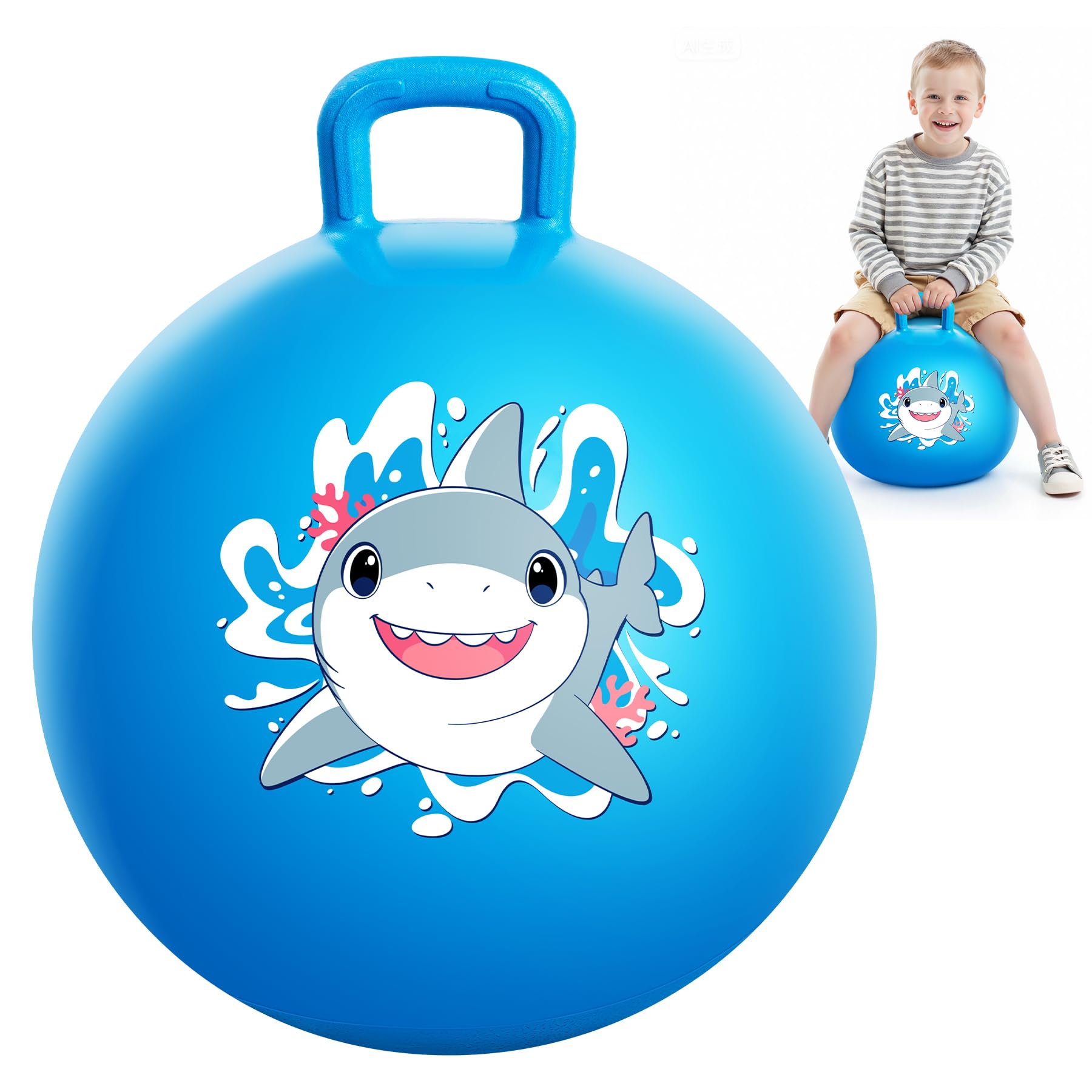 INPODAK Hopper Ball, 18In Shark Toys Bouncy Ball with Handle for Kids 3-6