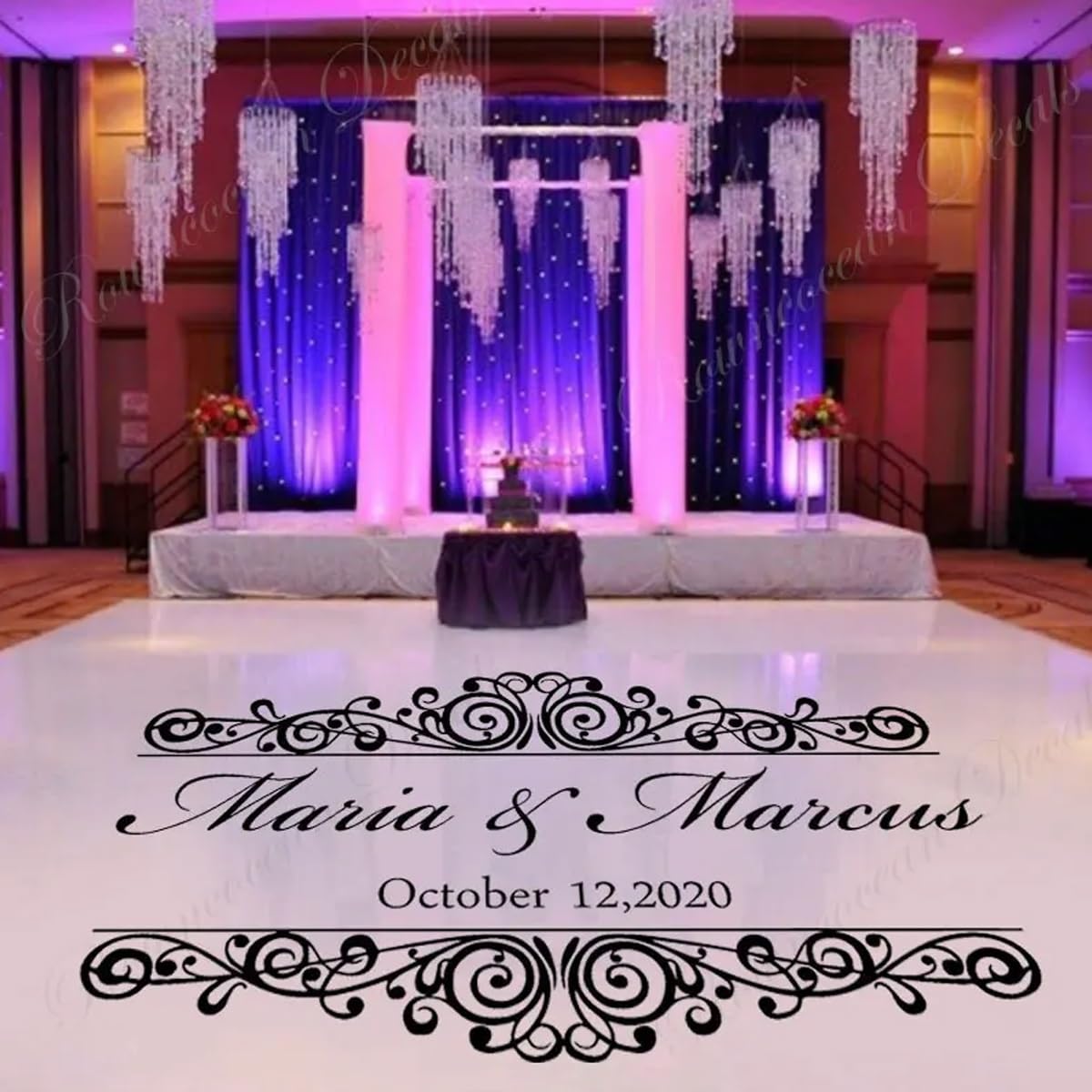 Custom Wedding Name & Date Monogram Sticker, Vinyl Decoration Wedding Dance Floor,Decals, Personalized Bride & Groom Name, Custom Name & Date DIY Deco(184x104cm)