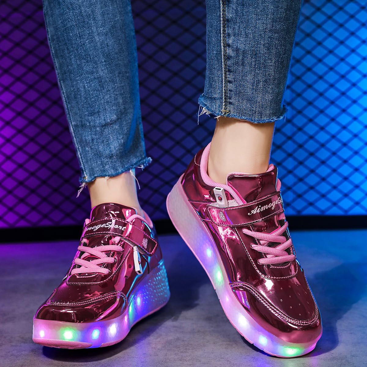 Unisex Kids Boys Girls LED Trainer,LED Light-UP Roller Skates Shoes,7 Colors Light,USB Rechargeable,Double Wheels, Retractable/Lightweight Outdoor Sports Cross Shoes Gymnastic Running Sneakers