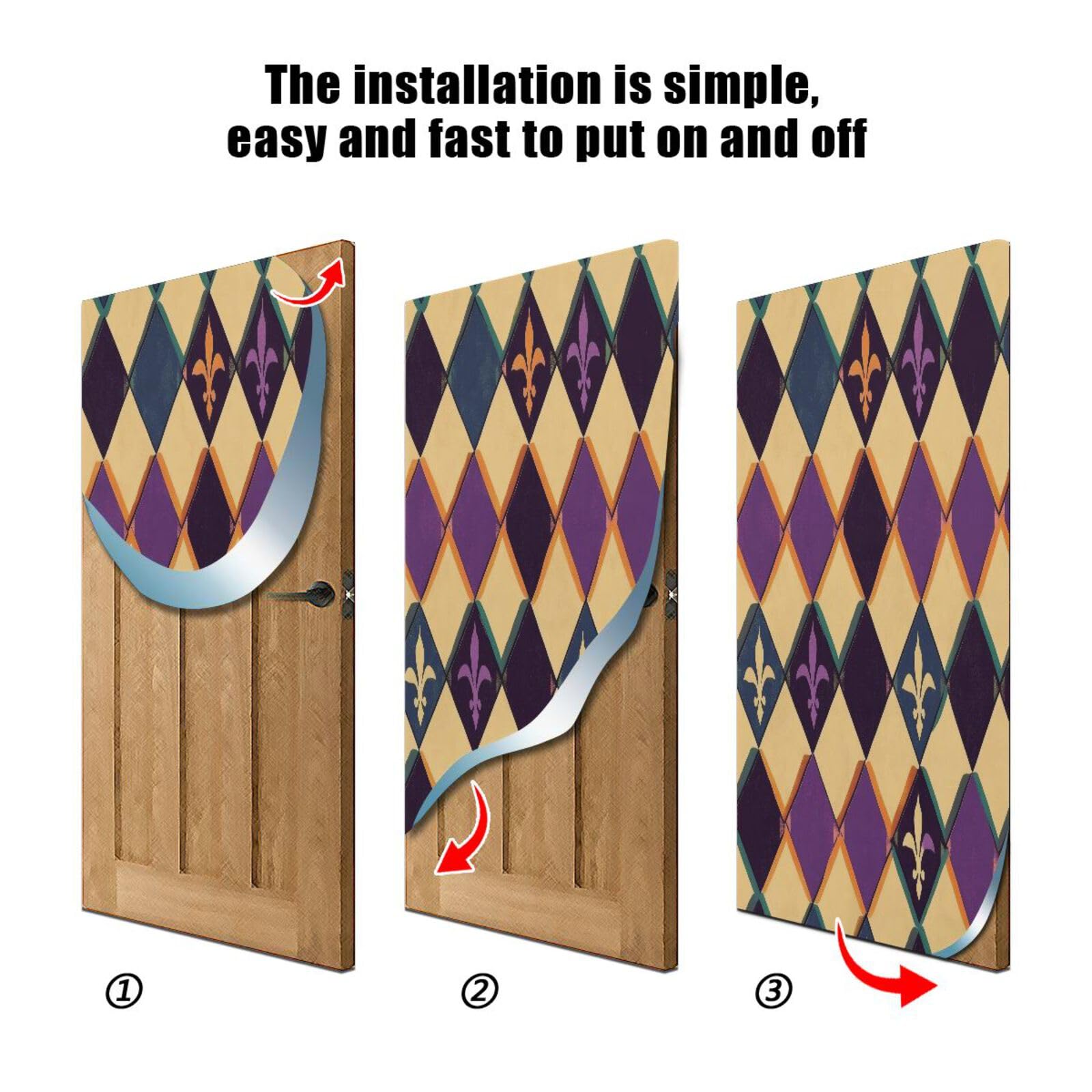 FLildon Mardi Gras Fleur De Lis Pattern Door Cover Decoration, Party Accessory Porch Decor for Festive Ornament Room Door Covers 35 x 79 Inch