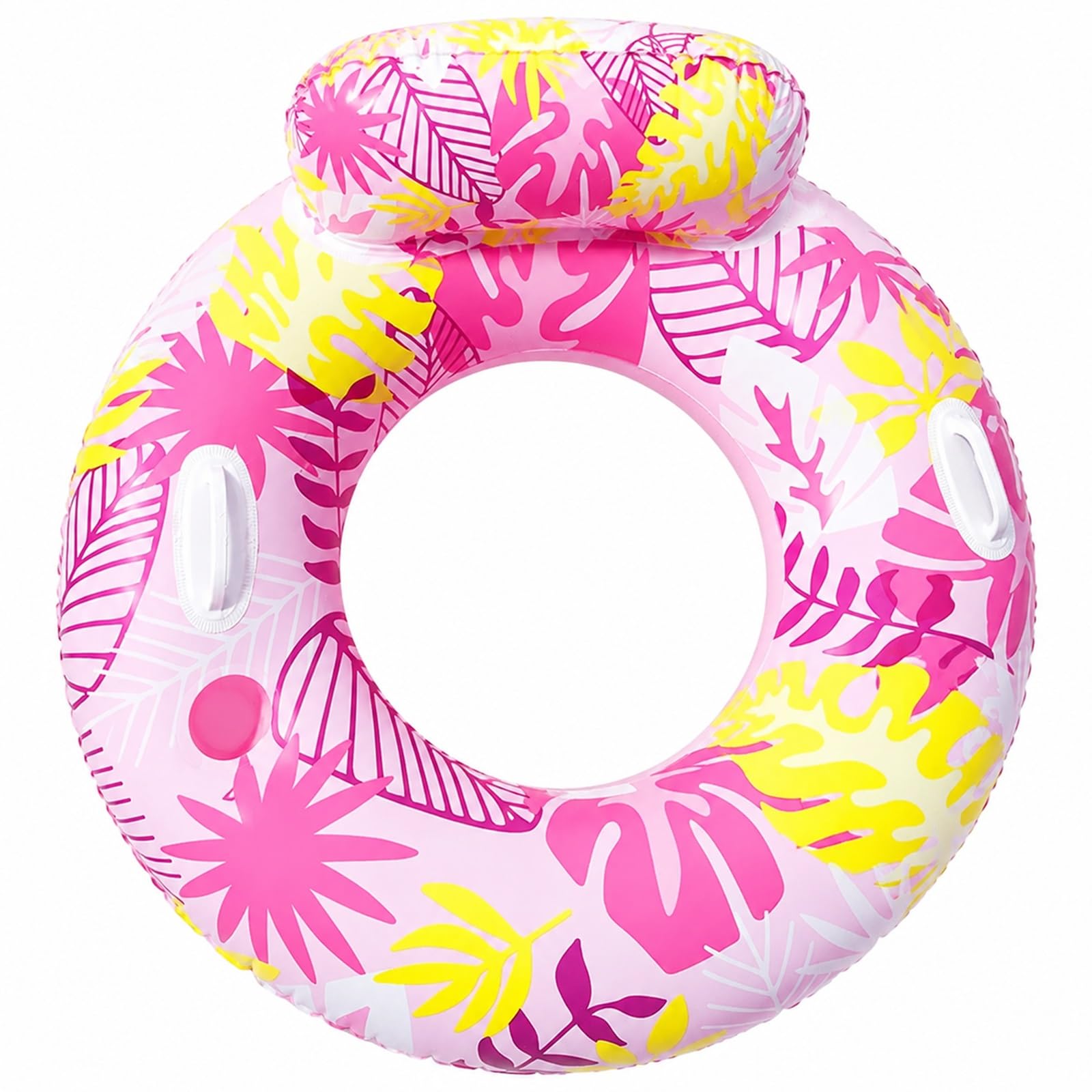 Aufblasbarer Tropischer Schwimmring Mit Blauen Und Rosa Blattprints