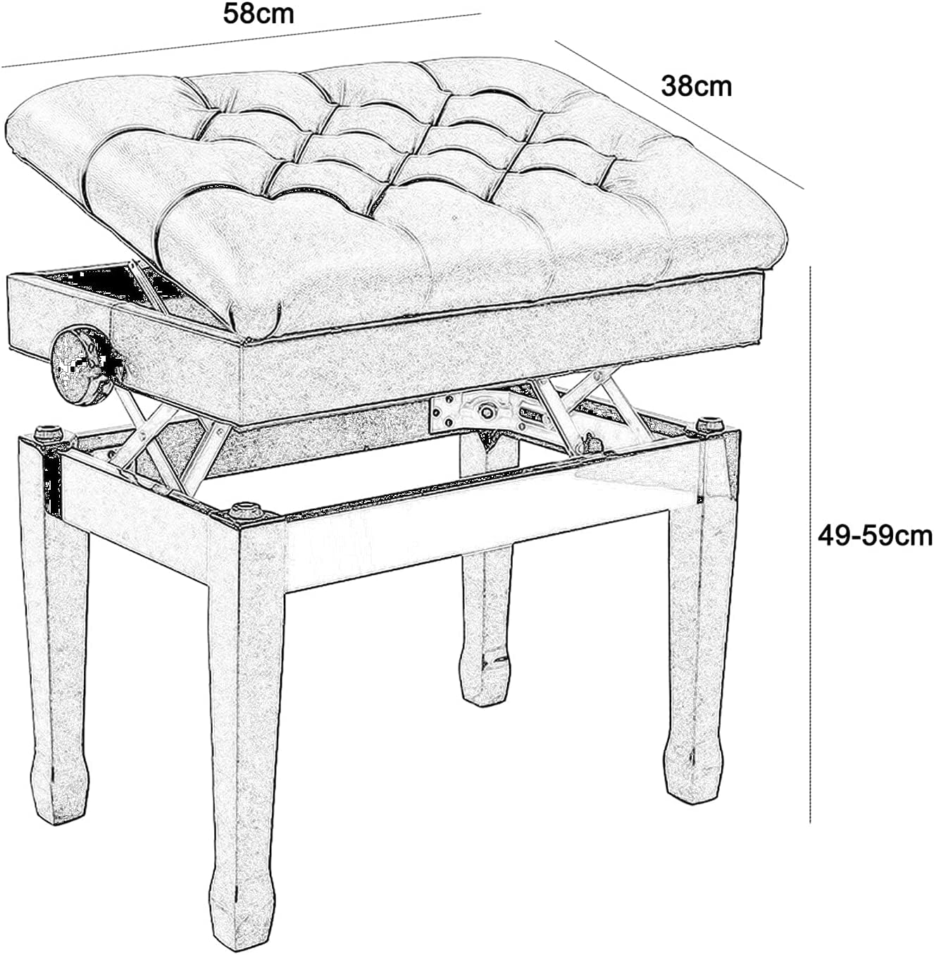 Klavierhocker, Klavierbank, Schminktischhocker, Höhenverstellbare Klavierbank Mit Staufach, Stabile Holzbeine, Weiches Pu-Leder,Reddishbrown