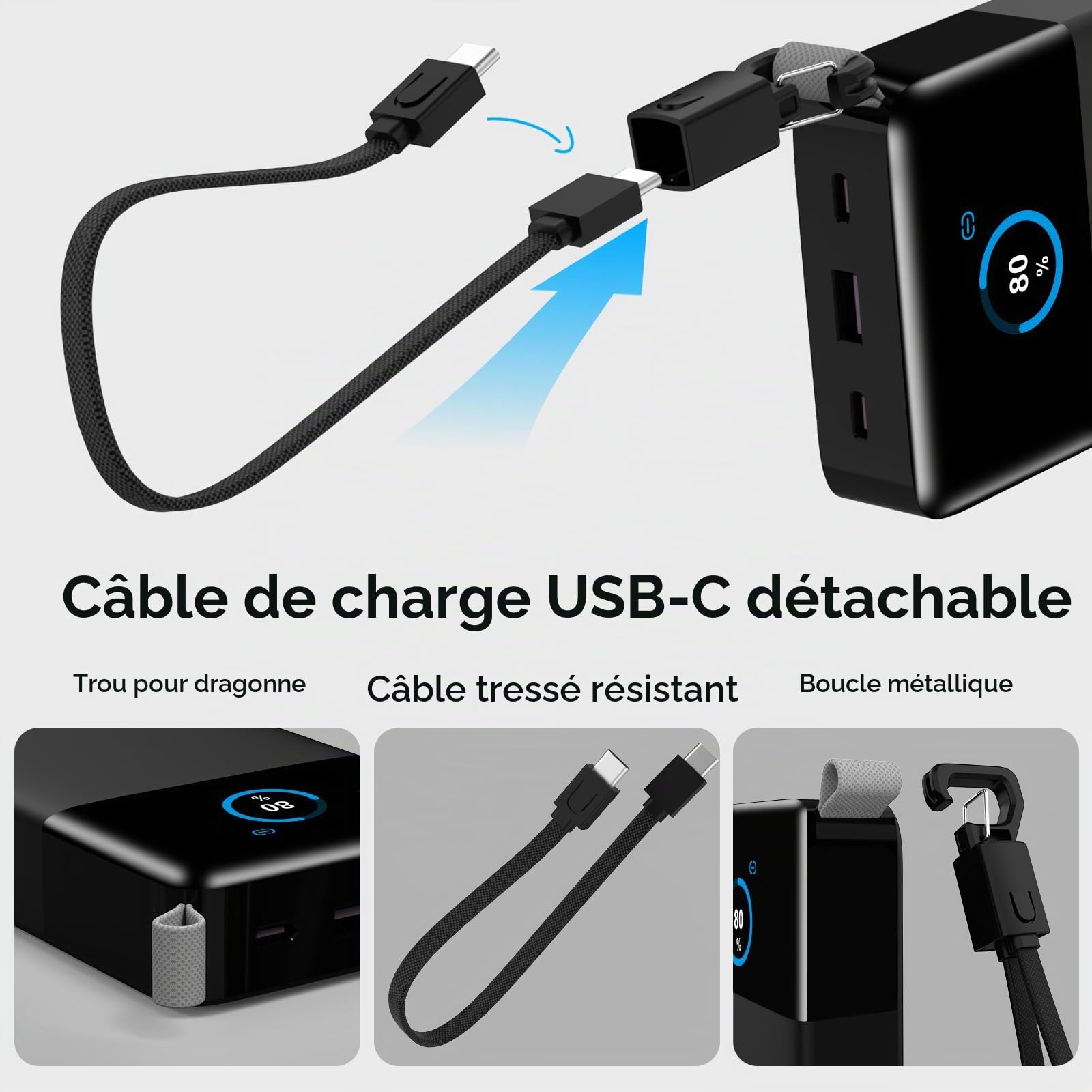 NOBIS Batterie Externe 25000mAh 187W, Chargeur 3 Ports avec Charge Rapide