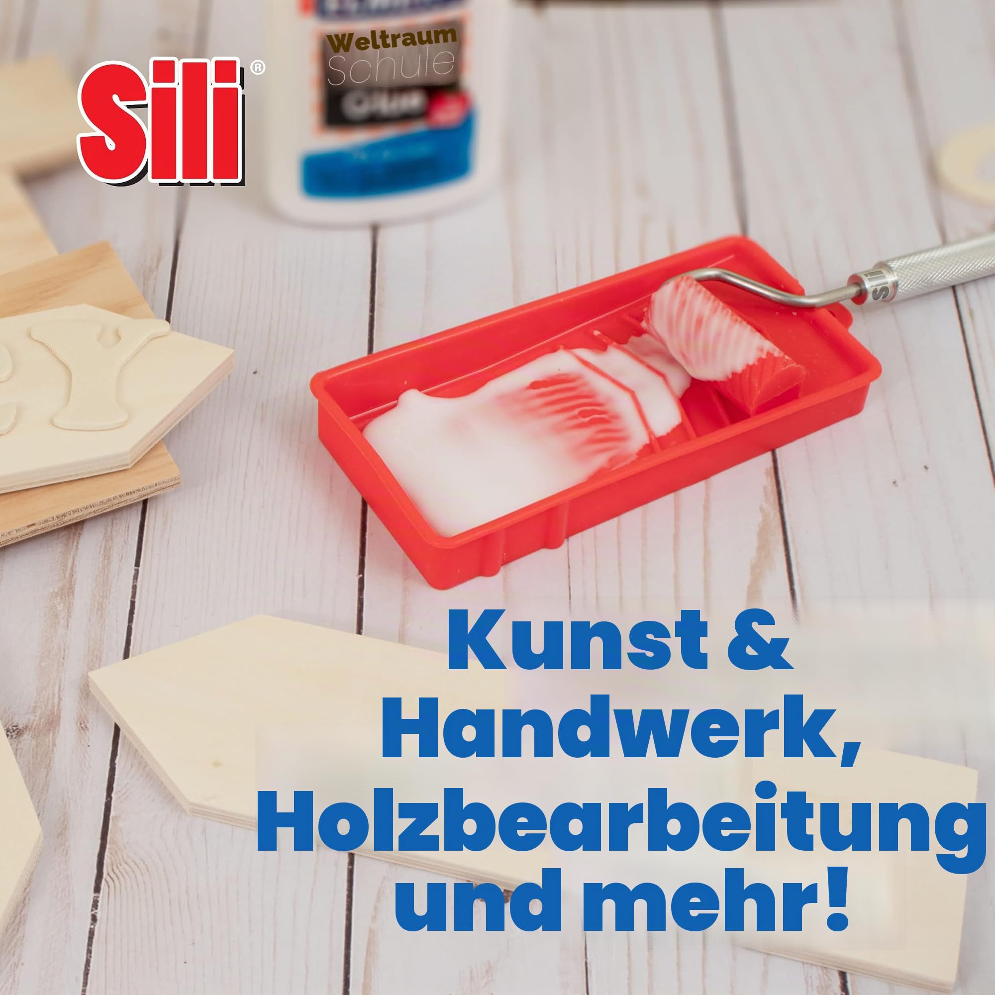Sili Kleberoller mit Sili-Kleberablage für Kunst, Handwerk, Holzbearbeitung und größere Klebeprojekte