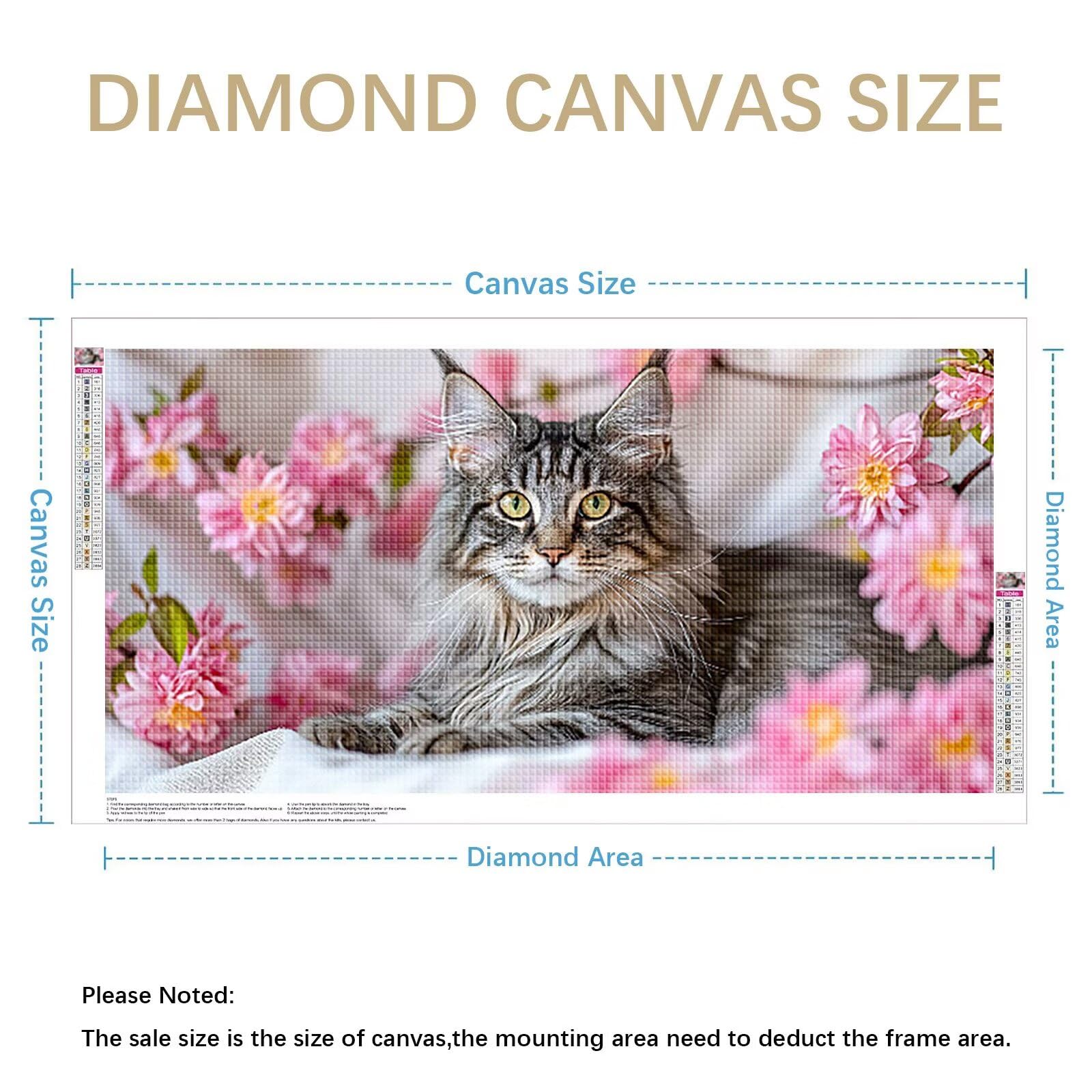 Diamond Painting Adultos Gato Pintura Diamante, Flor Diamond Painting 5D Completo, DIY Cuadrado Cristal Bordado Punto de Cruz Cuadros de Diamantes para Decoracion Hogar, Regalo Mujer 140x70cm 0J-64
