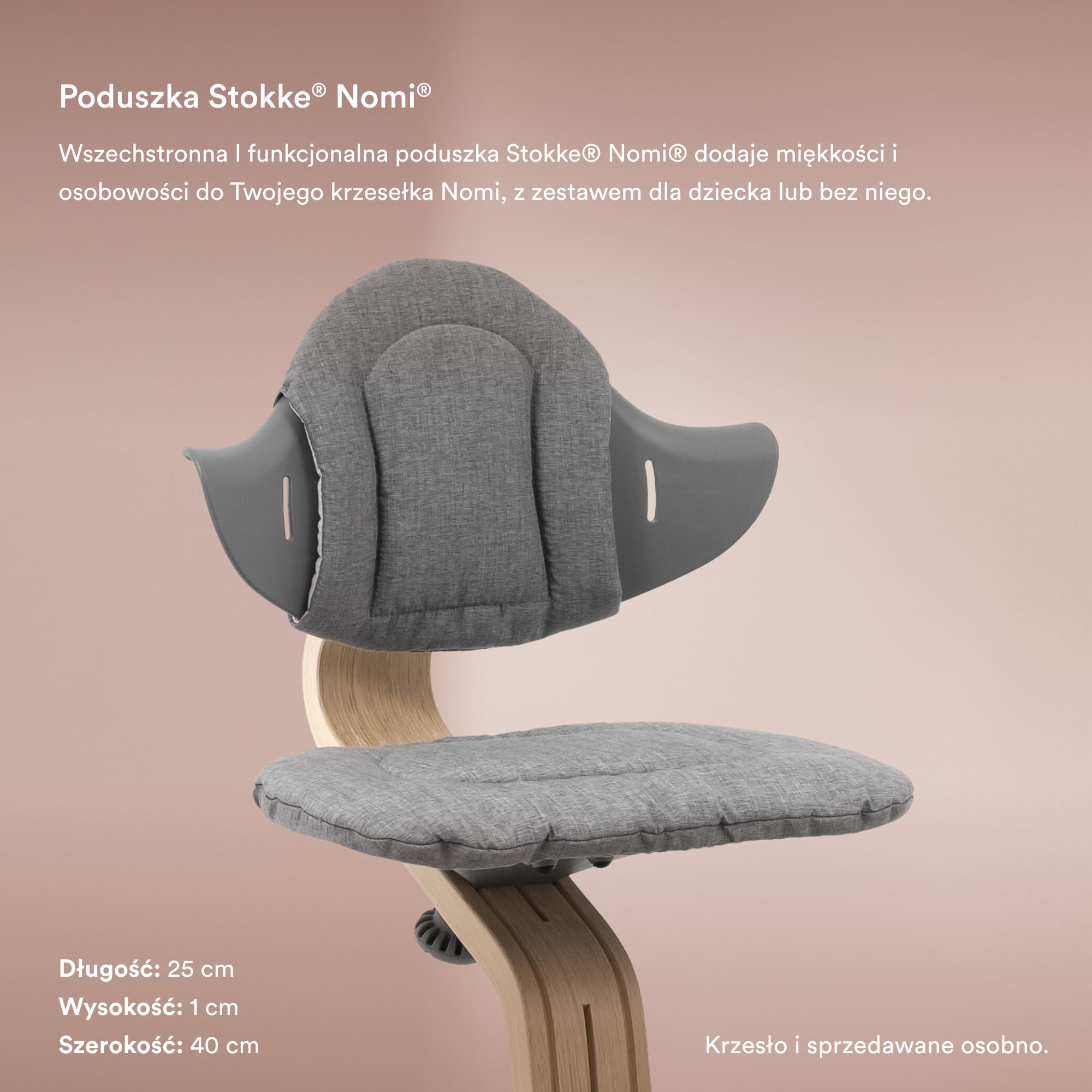 Poduszka Stokke Nomi, Grey Pink - dodaje miękkości i wygody krzesełku Nomi i krzesełku do karmienia - dla dzieci w wieku 6+ miesięcy - można prać w pralce