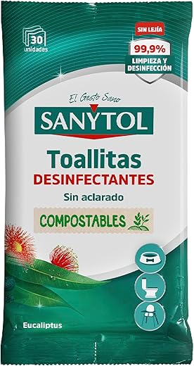 Sanytol – Toallitas Desinfectantes Multiusos, Eliminan Bacterias, Hongos y Virus Sin Lejía, Perfume Eucaliptus - 30 toallitas