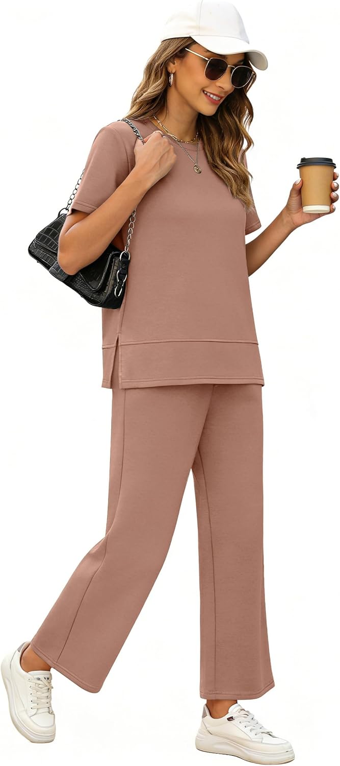 XIEERDUO Women's Side Slit Lounge Sets 2026 Fashion 2 Piece Travel Outfits Cozy Loungewear Wide Leg Tracksuits S-3XL - Image 3