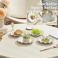 Vista 5 de Juego de 18 platos de porcelana de 6 pulgadas, platos pequeños para ensalada de postre, platos de servir con borde de onda blanca para pasteles