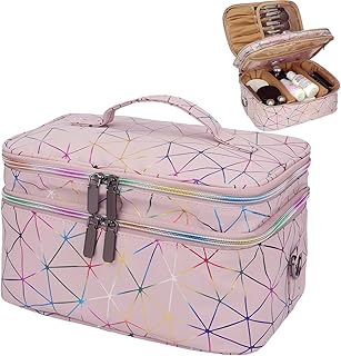 Large Make Up Bag, Water Resistant Makeup Case Organizer Travel Makeup Bag Double Layer Cosmetic Bag Toiletry Bags for Wom...