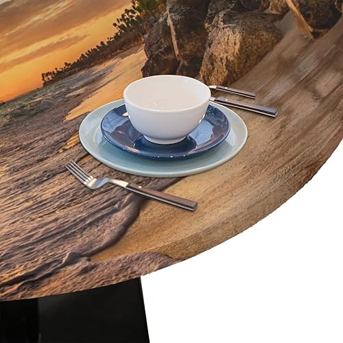 Vista 128 de cfpolar Mantel redondo ajustable de verano, hojas de palma tropical, borde elástico, mantel redondo lavable para uso en interiores y exteriores, se