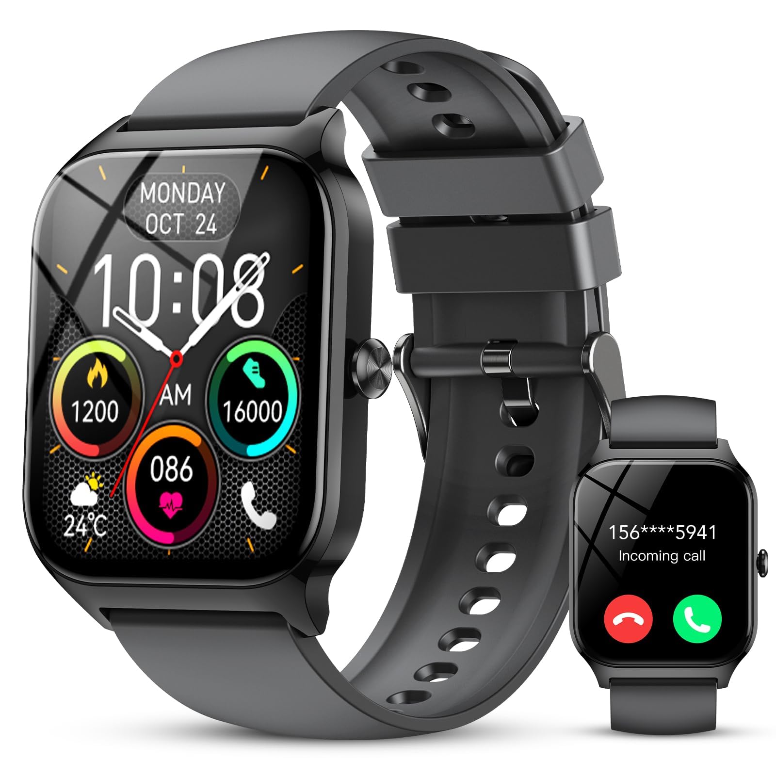 Smart Watch for Men Women, 1.85" HD Fitness Tracker with Bluetooth Calls/AI Voice Control, IP68 Waterproof, 115+Sports Modes, 24/7 Heart Rate/Sleep Fitness Watch Compatible with iOS/Android Grey