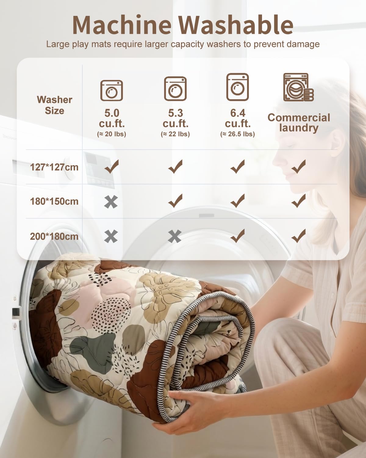 Tapis d'éveil Bébé 127x127cm Antidérapant Lavable en Machine Pliable Style Bohème