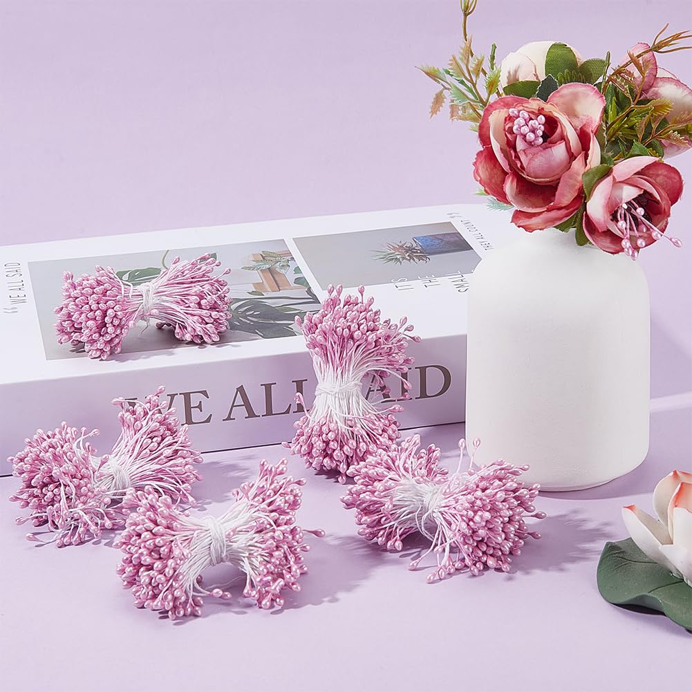 GORGECRAFT 1200Pcs 2.5mm Artificial Flower Stamens Plastic Pearl Pink Double Head Floral Pollens Stamens Small Flower Stems Core Decoration for Flower Hairpin Jewelry Making Accessories DIY Craft - Image 4