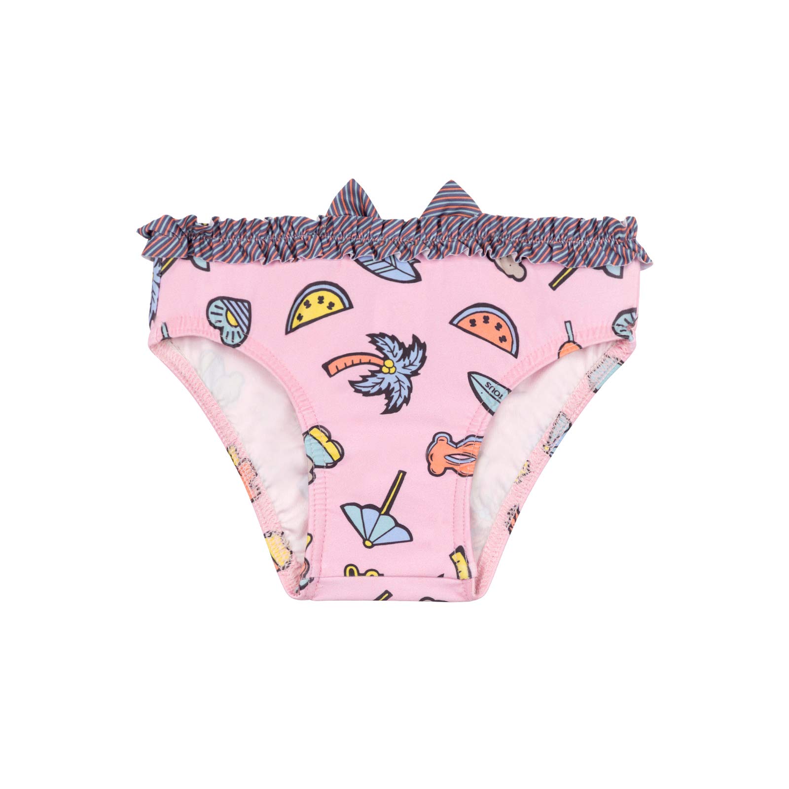 TOUS BABY Bañador culetín Rosa con Volantes para Niña. Estampado Beach. (1 Mes a 4 Años)